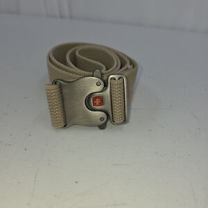 Swiss Army Wenger Web Belt Stainless Steel Clasp Tan Adjustable Up To 42" Rare.